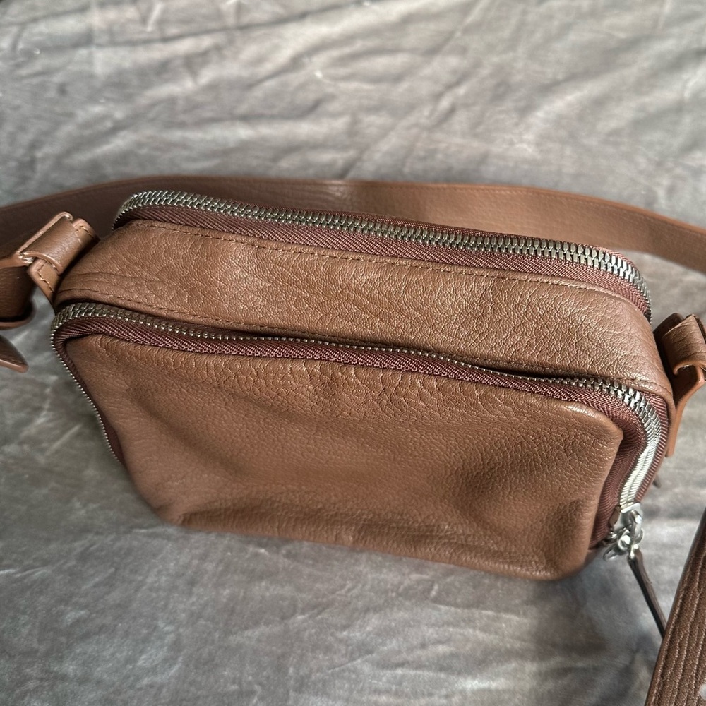 All Saints Warm Brown Leather Vincent Crossbody Purse Leather